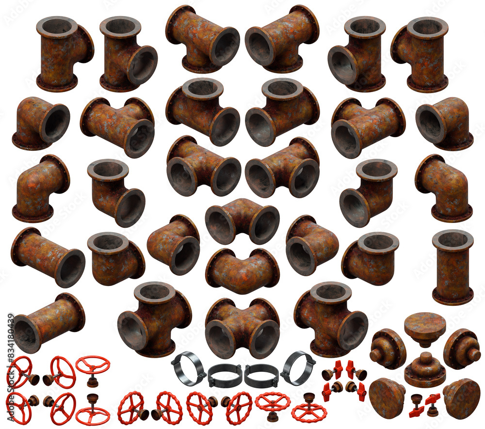 3d render illustration of a set of pipes. Isometric perspective. Rusty and worn. 3d render illustration of a set of pipes. Isometric perspective. Rusty and worn.