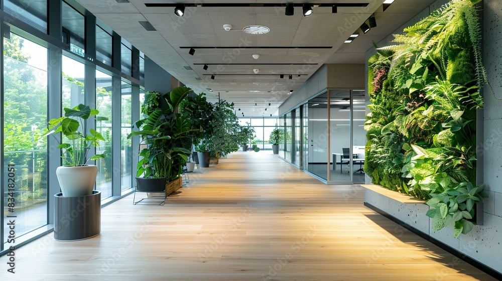 Modern Office Interior. Green Office Ecological Materials, Green Technology, and Energy-Efficient Solutions for a Carbon-Neutral Future Modern Office Interior. Green Office Ecological Materials, Green Technology, and Energy-Efficient Solutions for a Carbon-Neutral Future