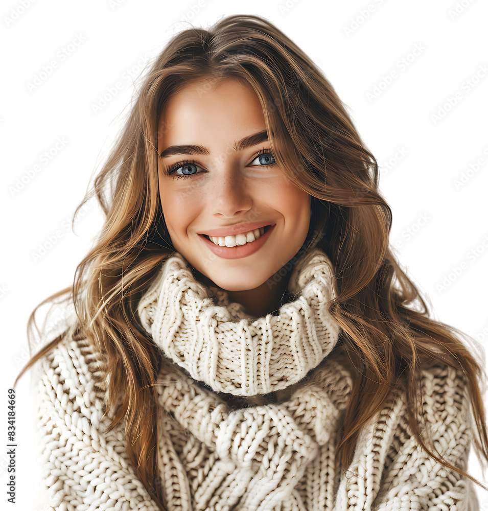 young smiling happy fun caucasian woman wear knitted sweater on transparent isolated background young smiling happy fun caucasian woman wear knitted sweater on transparent isolated background