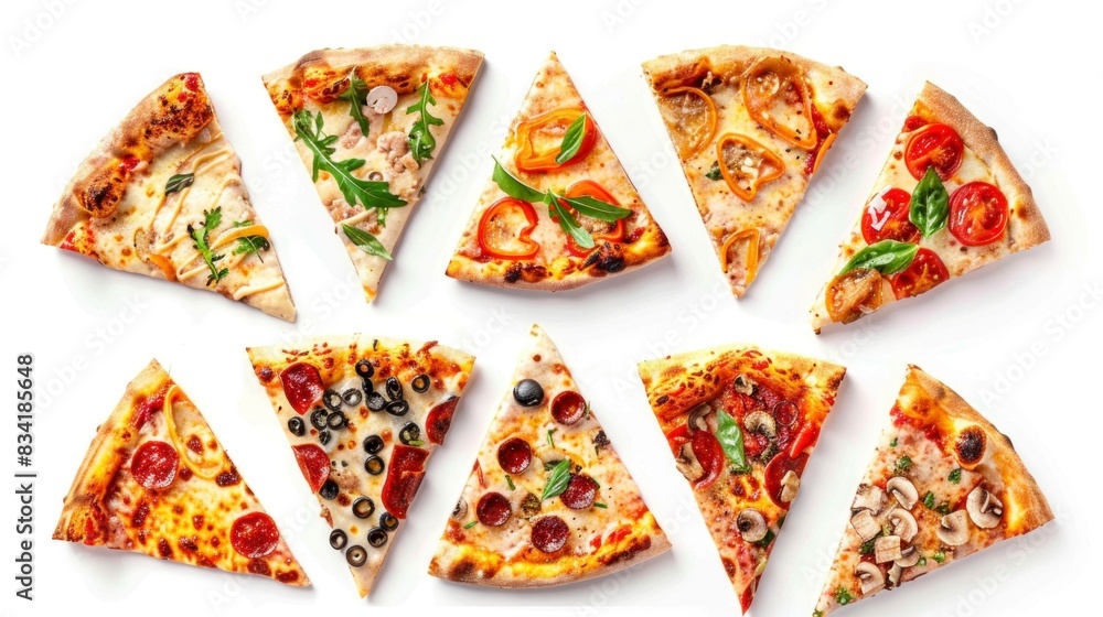 pizza of different flavors on white background pizza of different flavors on white background