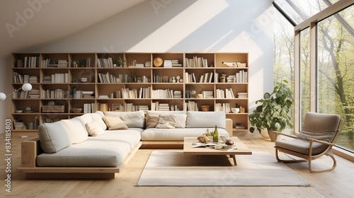 A minimalist living space with multi-functional furniture and smart storage solutions - 