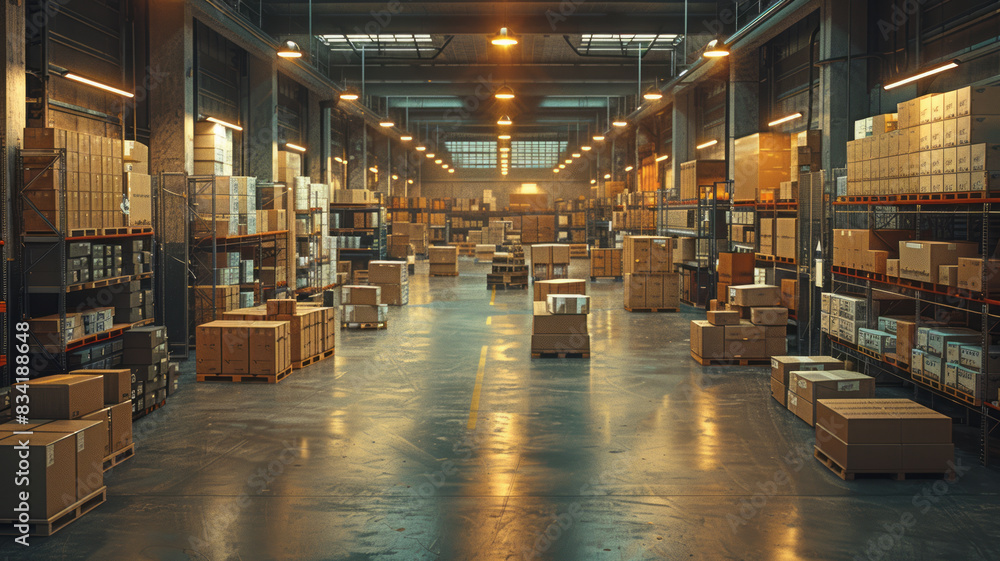 diferent angle, a ware house of delivery company with a lot of boxes,generative ai diferent angle, a ware house of delivery company with a lot of boxes,generative ai