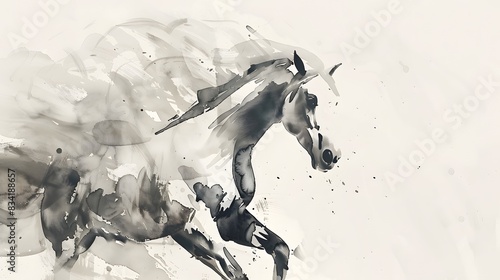 Ink wash painting of horse against white background photo