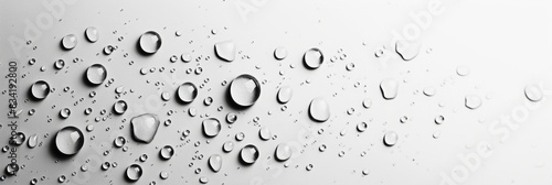 Black and White Background with Water Drops on Surface. Modern Banner with Copy-Space