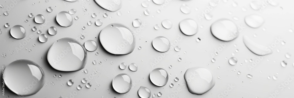 Black and White Background with Water Drops on Surface. Modern Banner with Copy-Space