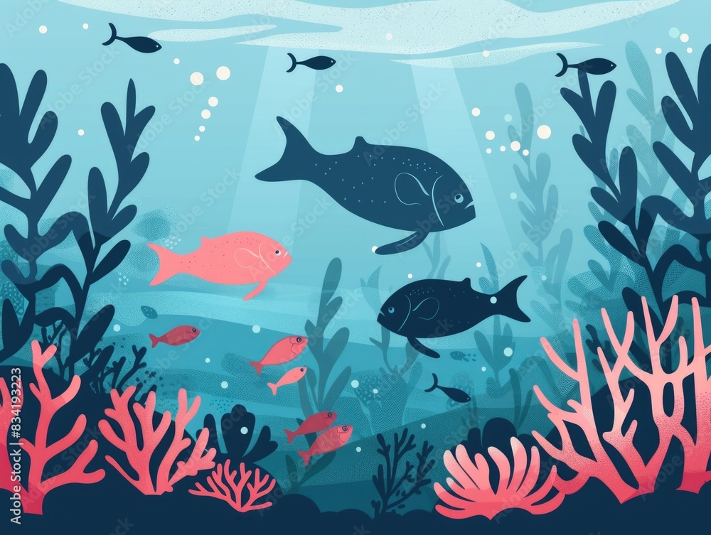 Group of fish swimming together in the ocean, great for underwater or aquatic themes Group of fish swimming together in the ocean, great for underwater or aquatic themes