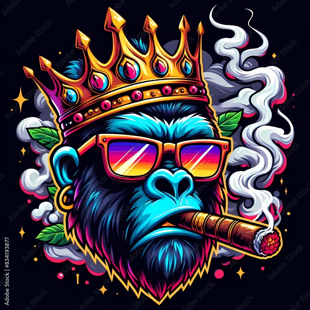 Obraz premium King Gorilla Crowned Ape with Sunglasses and Cigar
