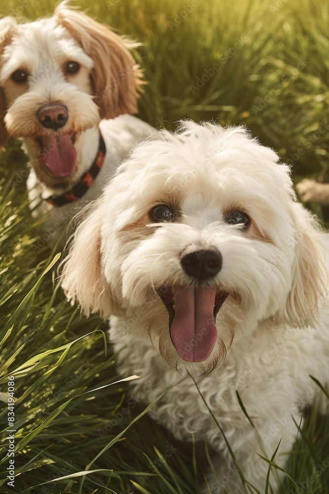 two dogs playing in the grass, generative ai two dogs playing in the grass, generative ai