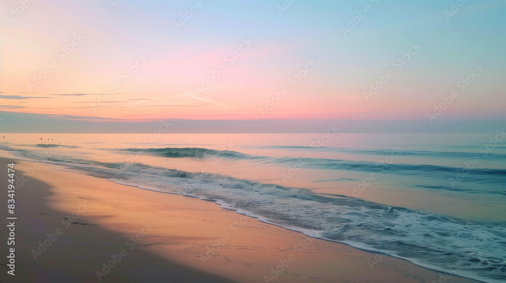 Tranquil Beach at Sunrise with Gentle Waves and Soft Pastel Sky
Tranquil Beach at Sunrise with Gentle Waves and Soft Pastel Sky