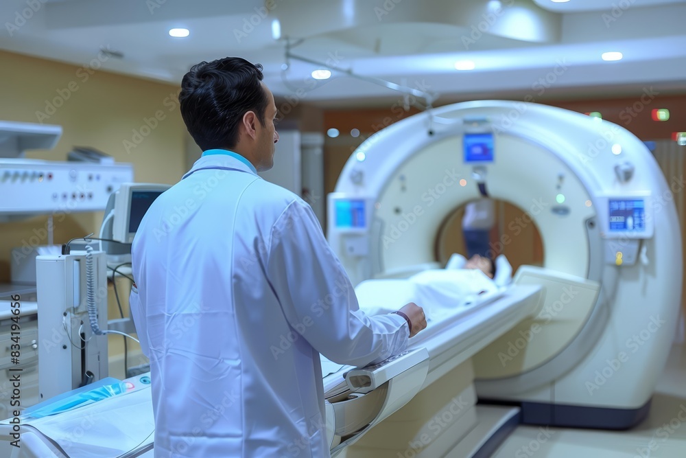 A radiologist examining MRI scans, focusing on detecting any abnormalities or issues A radiologist examining MRI scans, focusing on detecting any abnormalities or issues