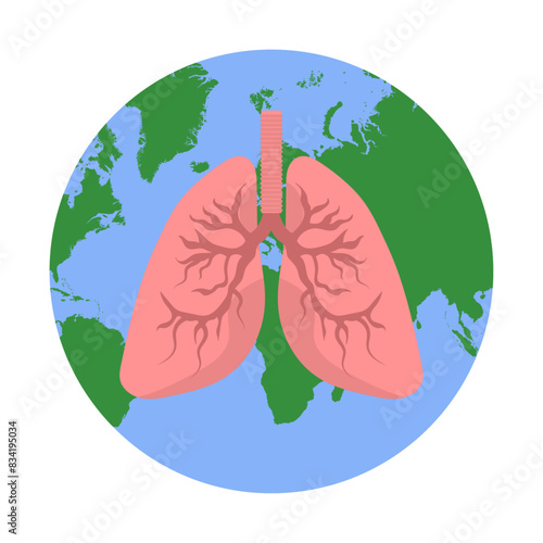 Earth and lungs logo. World lung day