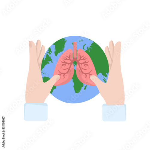 Earth and lungs logo. World lung day