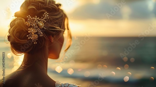 Bride's Hairpiece in Afternoon Light with Ocean View