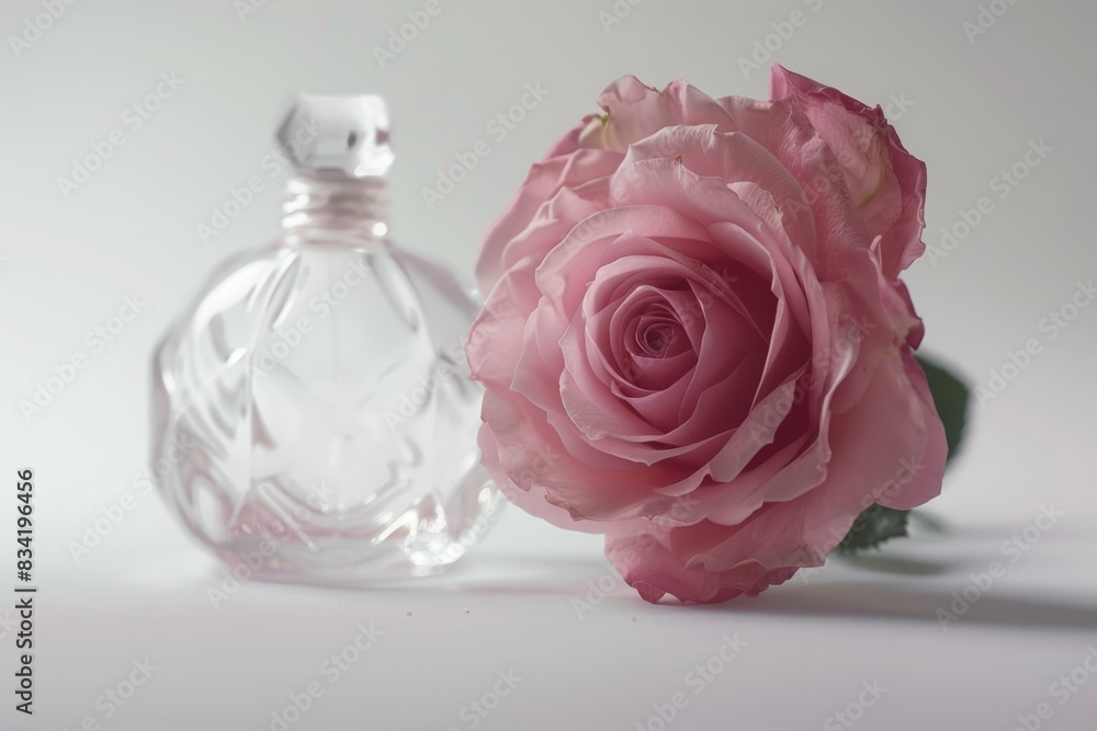 a pink rose and beautiful glass for womens perfume a pink rose and beautiful glass for womens perfume