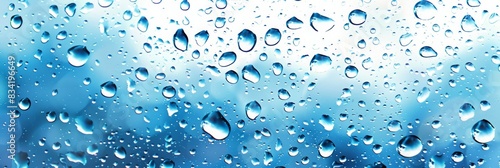 Blue and White Background with Water Drops on Surface. Modern Banner with Copy-Space