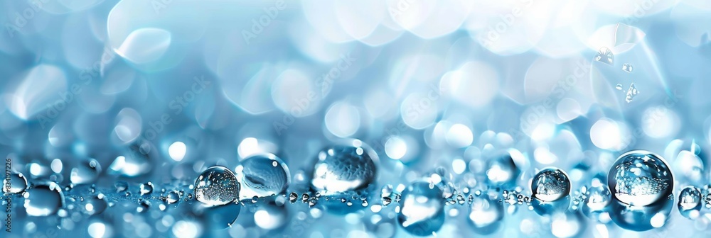 Blue and White Background with Water Drops on Surface. Modern Banner with Copy-Space Blue and White Background with Water Drops on Surface. Modern Banner with Copy-Space