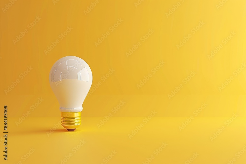 White light bulb on bright yellow background in pastel colors. Minimalist concept, bright idea concept, isolated lamp. 3d render illustration, Generative White light bulb on bright yellow background in pastel colors. Minimalist concept, bright idea concept, isolated lamp. 3d render illustration, Generative