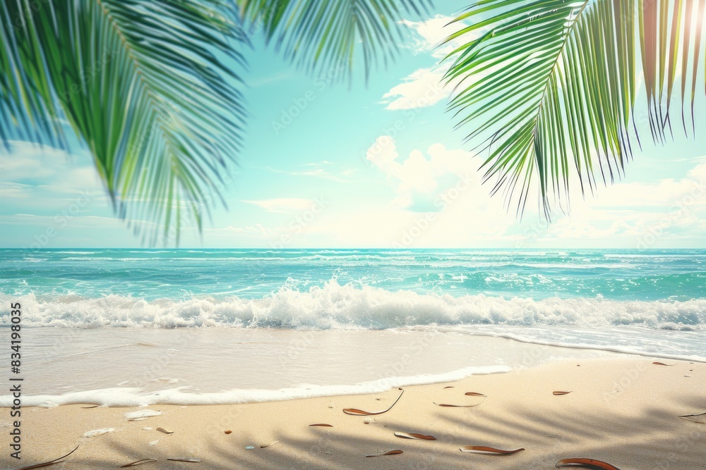 Obraz premium A scenic view of the ocean from a sandy beach, perfect for travel or vacation photography
