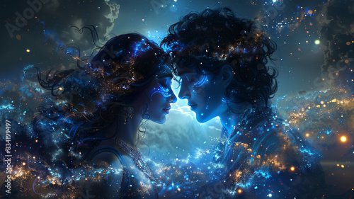 god Krishna in blue and Radha generative ai