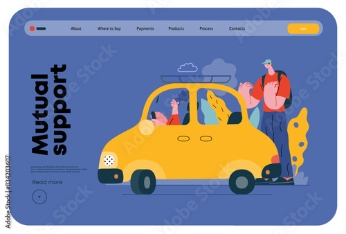 Mutual Support: Assistance in parking the car -modern flat vector concept illustration of man assisting woman with parallel parking A metaphor of voluntary collaborative exchanges of resource, service