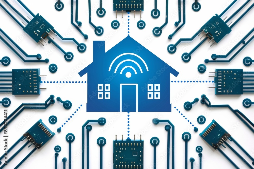 Tech-centric security ecosystem with connected devices and centralized control, illustrating cyber protection. Tech-centric security ecosystem with connected devices and centralized control, illustrating cyber protection.