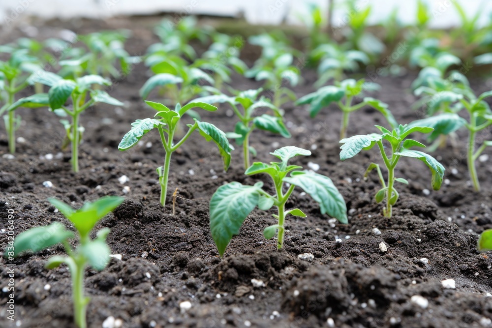 A detailed shot of various plant species growing in the earth, with soil and roots visible A detailed shot of various plant species growing in the earth, with soil and roots visible