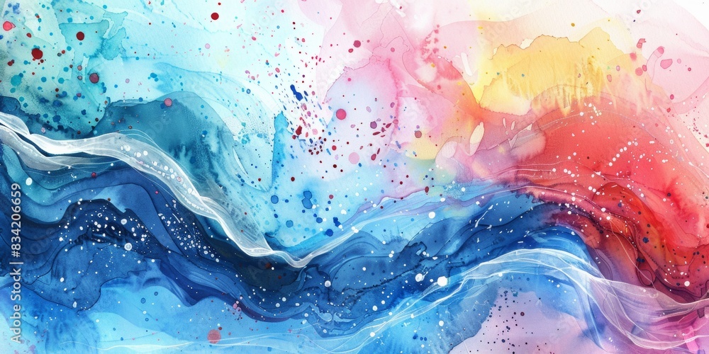 Fototapeta premium Bold abstract watercolor background with dynamic waves and colorful splashes highlighting rich textures and organic patterns