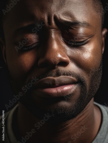 A close-up shot of a man with his eyes closed, ideal for use in a variety of contexts © vefimov