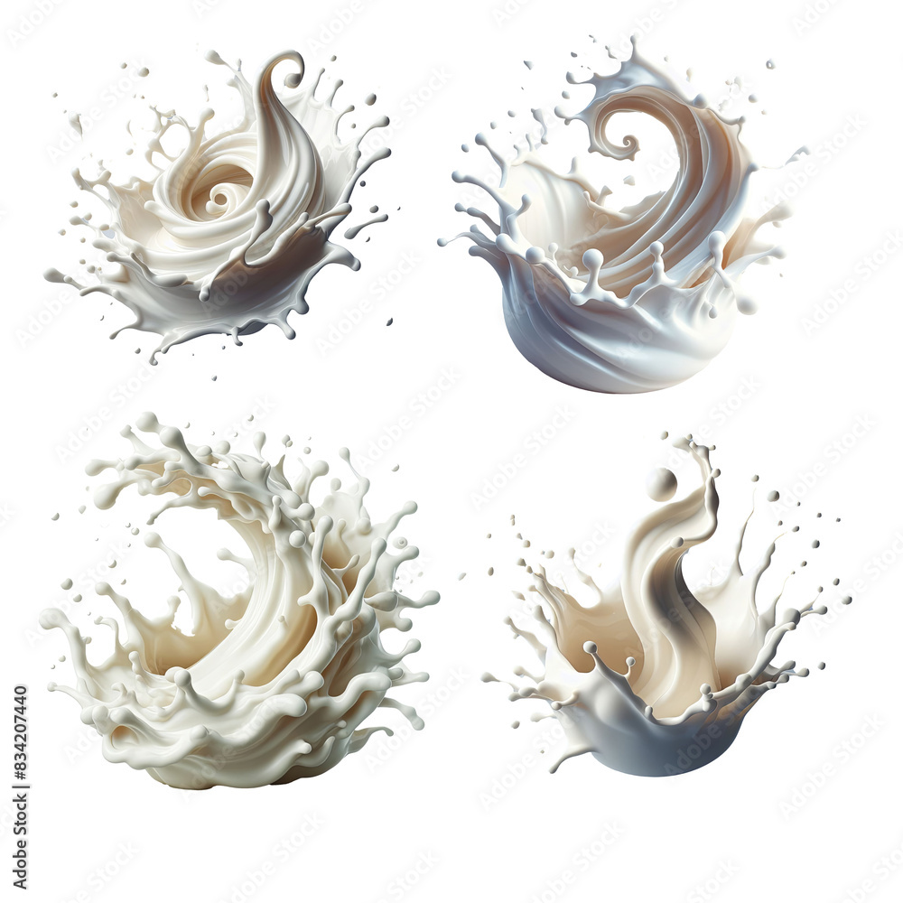 Obraz premium Set of Milk splash on a white background