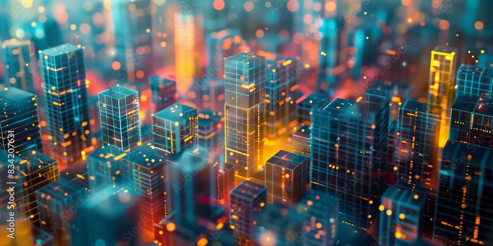 Futuristische Smart City mit digitalen Netzwerken Futuristische Smart City mit digitalen Netzwerken