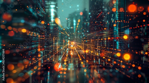 Futuristische Smart City mit digitalen Netzwerken photo