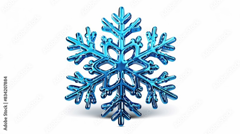 A single blue snowflake falling on a white background, ideal for winter-themed designs and projects A single blue snowflake falling on a white background, ideal for winter-themed designs and projects