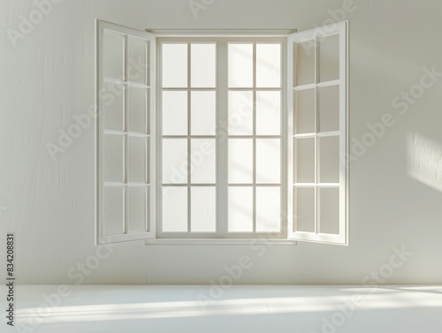 A simple interior scene with a white room  window  and floor