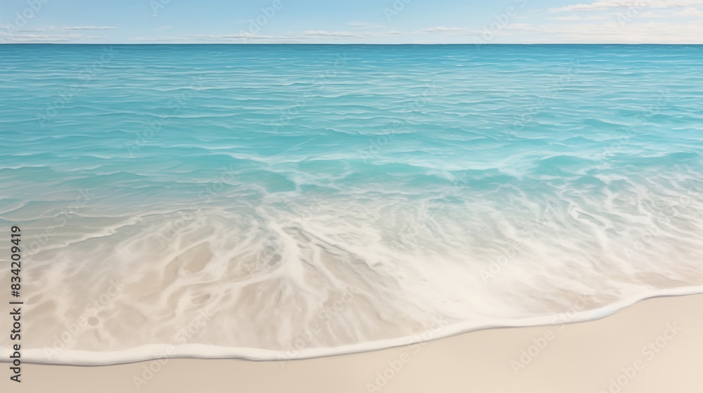 Tranquil Coastal Scene with Clear Turquoise Waters and Sandy Beach Under a Bright Blue Sky Tranquil Coastal Scene with Clear Turquoise Waters and Sandy Beach Under a Bright Blue Sky