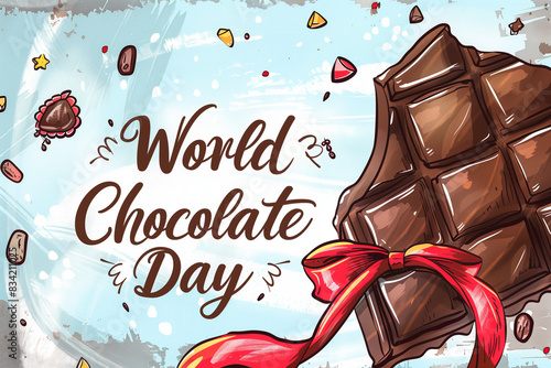 porter with decorative elements on July 7th World Chocolate Day sweets, chocolate and red bow photo