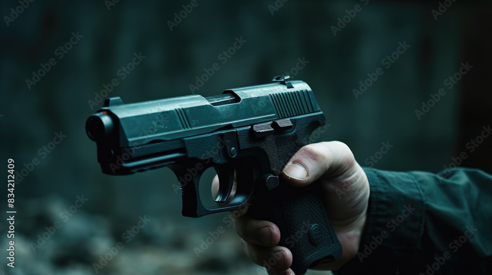 A person holding a handgun, suitable for editorial or news use A person holding a handgun, suitable for editorial or news use