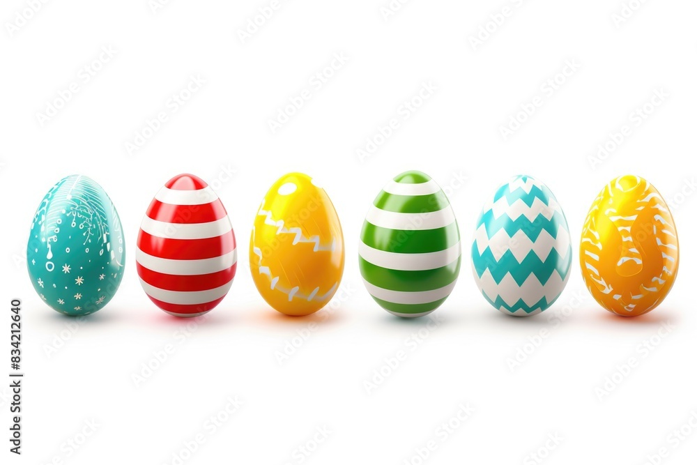 A collection of decorated Easter eggs on a plain white background A collection of decorated Easter eggs on a plain white background
