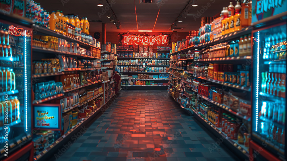 Fototapeta premium many goods on shelves in a store,generative ai