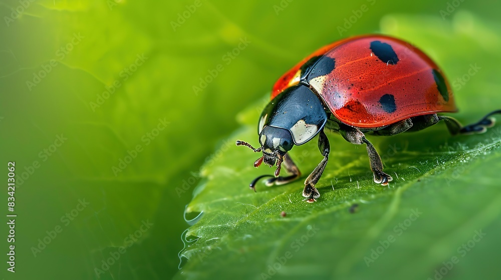 A Macro Closeup of a Ladybug Resting on a Leaf, Surrounded by the Lushness of Nature's Embrace