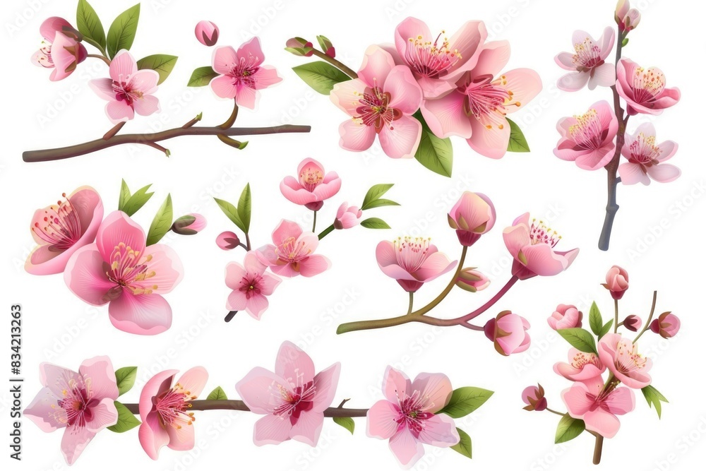 A bunch of pink flowers on a branch, suitable for decoration or photography A bunch of pink flowers on a branch, suitable for decoration or photography