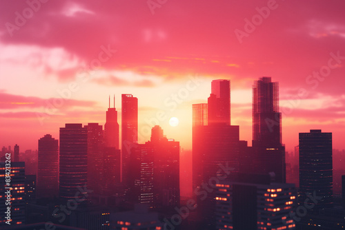 sunset over city
