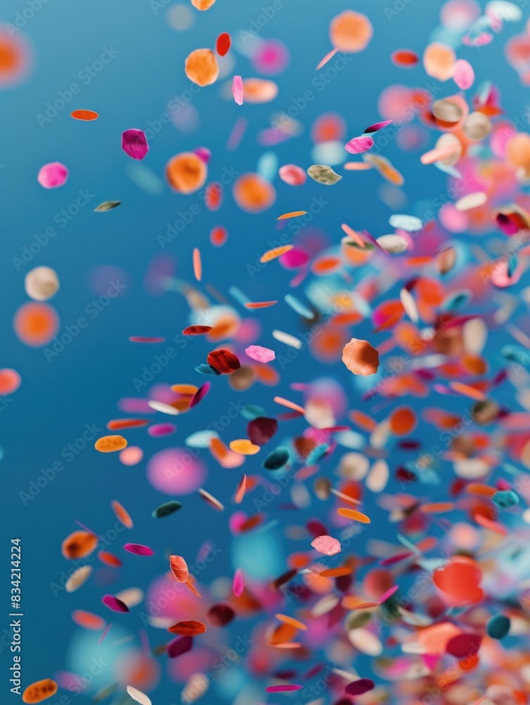 A colorful scene with confetti falling from the sky, ideal for celebrations and parties A colorful scene with confetti falling from the sky, ideal for celebrations and parties
