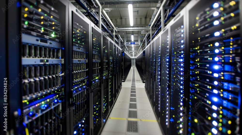 Ein elegantes, energieeffizientes Rechenzentrum mit fortschrittlichen Kühlsystemen und grüner Technologie für nachhaltige Datenspeicherung und -verarbeitung. Ein elegantes, energieeffizientes Rechenzentrum mit fortschrittlichen Kühlsystemen und grüner Technologie für nachhaltige Datenspeicherung und -verarbeitung.
