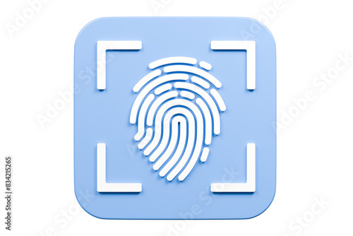 3D Protection scan fingerprint icon. Biometric verification. Touch ID fingerprint. Minimal Fingerprint isolated on blue background. Account identity privacy secure personal data concept. 3d render.