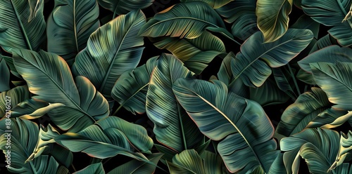 leaves of Spathiphyllum cannifolium  abstract green texture  nature background  tropical leaf. Tropical wallpaper. AI generated illustration