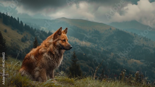 Aged shepherd canine in the Carpathian Mountains