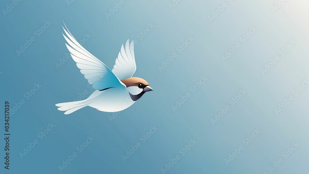 Isolated bird flying on gradient blue background, empty space, template for design Isolated bird flying on gradient blue background, empty space, template for design