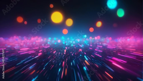 A video showing vibrant, blurred lights shining in darkness, creating an abstract and colorful spectacle, bokeh, neon background