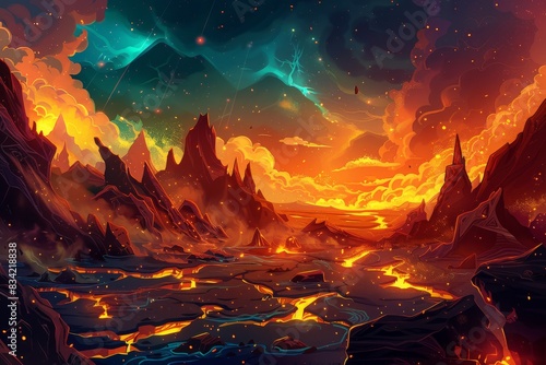Fantasy scene of fire in the night