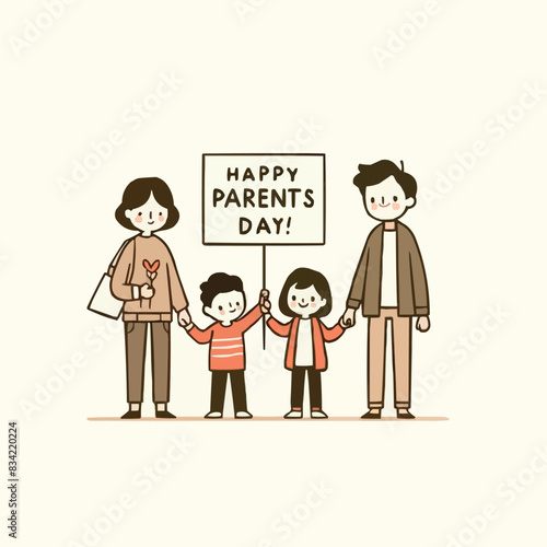 Parents' Day text is shown over a happy family holding hands and standing side by side in subdued hues.